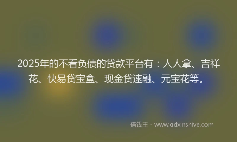 2025年的不看负债的贷款平台有：人人拿、吉祥花、快易贷宝盒、现金贷速融、元宝花等。