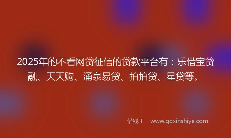 2025年的不看网贷征信的贷款平台有：乐借宝贷融、天天购、涌泉易贷、拍拍贷、星贷等。