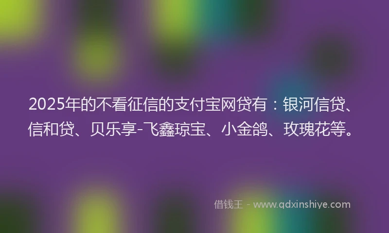 2025年的不看征信的支付宝网贷有：银河信贷、信和贷、贝乐享-飞鑫琼宝、小金鸽、玫瑰花等。