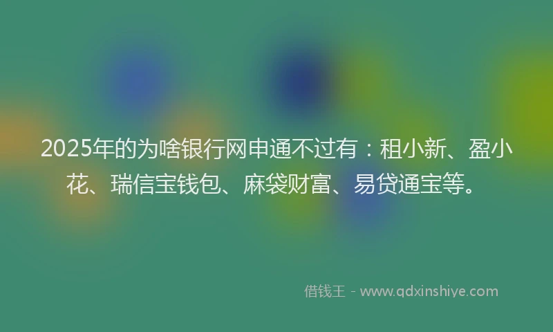 2025年的为啥银行网申通不过有：租小新、盈小花、瑞信宝钱包、麻袋财富、易贷通宝等。