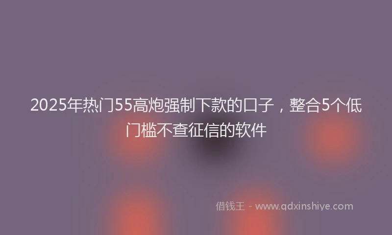 2025年热门55高炮强制下款的口子，整合5个低门槛不查征信的软件
