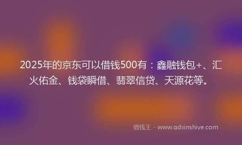 2025年的京东可以借钱500有：鑫融钱包+、汇火佑金、钱袋瞬借、翡翠信贷、天源花等。