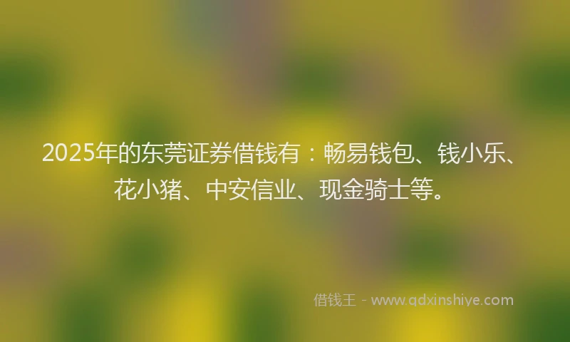 2025年的东莞证券借钱有：畅易钱包、钱小乐、花小猪、中安信业、现金骑士等。