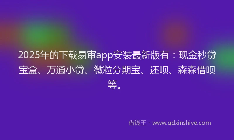 2025年的下载易审app安装最新版有：现金秒贷宝盒、万通小贷、微粒分期宝、还呗、森森借呗等。