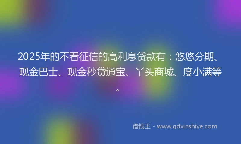 2025年的不看征信的高利息贷款有：悠悠分期、现金巴士、现金秒贷通宝、丫头商城、度小满等。