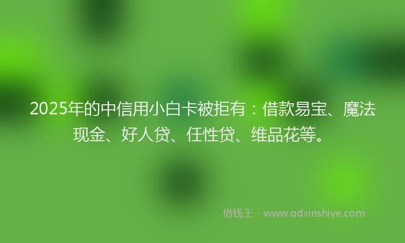 2025年的中信用小白卡被拒有：借款易宝、魔法现金、好人贷、任性贷、维品花等。