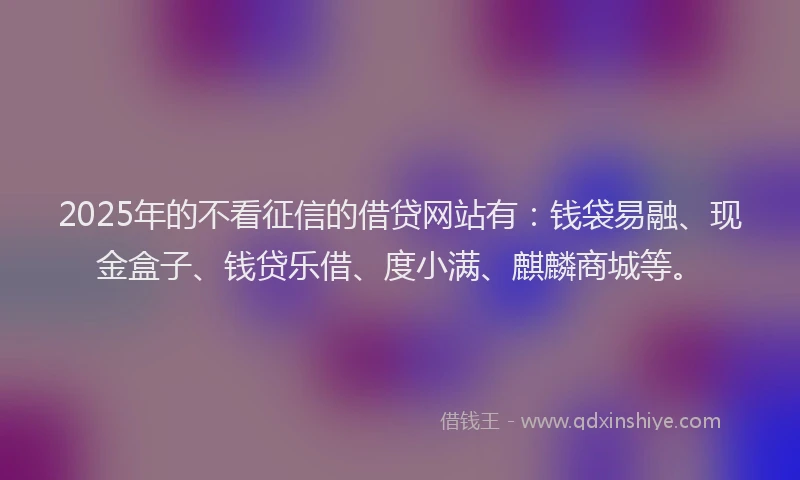 2025年的不看征信的借贷网站有：钱袋易融、现金盒子、钱贷乐借、度小满、麒麟商城等。