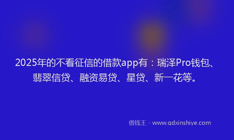 2025年的不看征信的借款app有：瑞泽Pro钱包、翡翠信贷、融资易贷、星贷、新一花等。