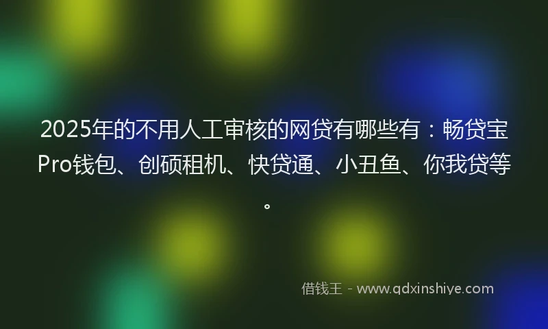 2025年的不用人工审核的网贷有哪些有：畅贷宝Pro钱包、创硕租机、快贷通、小丑鱼、你我贷等。