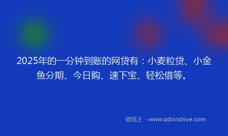 2025年的一分钟到账的网贷有：小麦粒贷、小金鱼分期、今日购、速下宝、轻松借等。