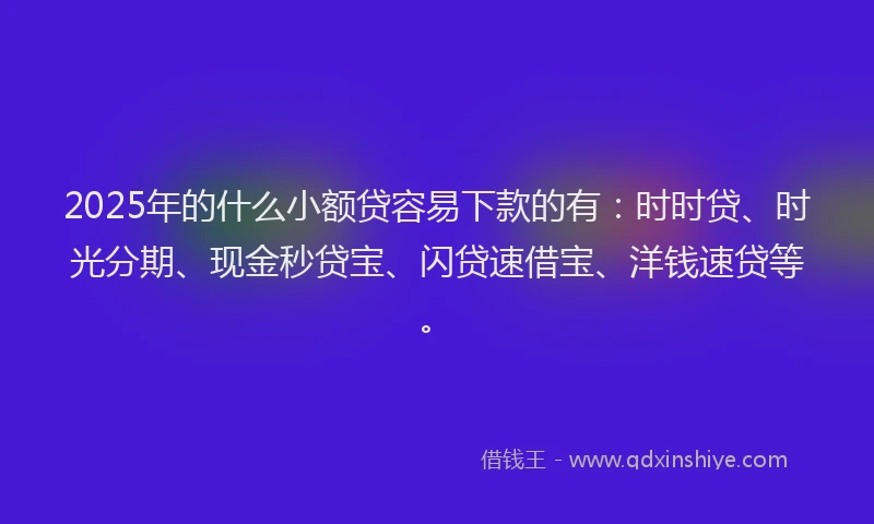 2025年的什么小额贷容易下款的有：时时贷、时光分期、现金秒贷宝、闪贷速借宝、洋钱速贷等。
