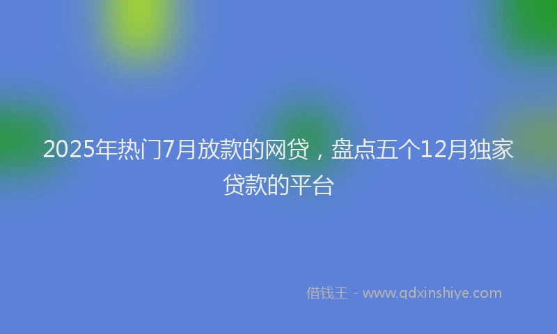 2025年热门7月放款的网贷，盘点五个12月独家贷款的平台