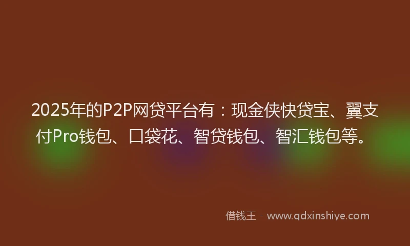 2025年的P2P网贷平台有：现金侠快贷宝、翼支付Pro钱包、口袋花、智贷钱包、智汇钱包等。