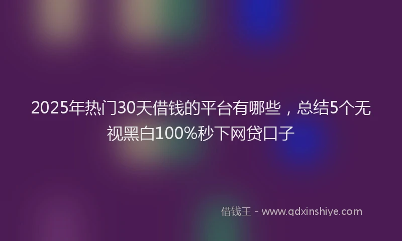 2025年热门30天借钱的平台有哪些，总结5个无视黑白100%秒下网贷口子