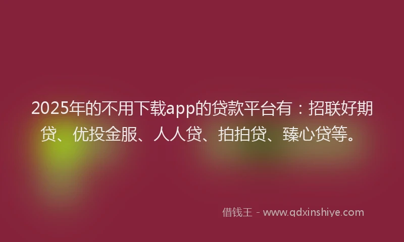 2025年的不用下载app的贷款平台有：招联好期贷、优投金服、人人贷、拍拍贷、臻心贷等。
