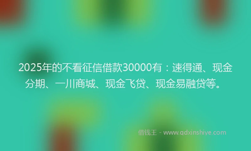 2025年的不看征信借款30000有：速得通、现金分期、一川商城、现金飞贷、现金易融贷等。