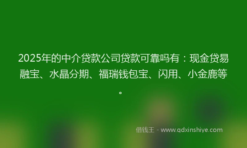 2025年的中介贷款公司贷款可靠吗有：现金贷易融宝、水晶分期、福瑞钱包宝、闪用、小金鹿等。