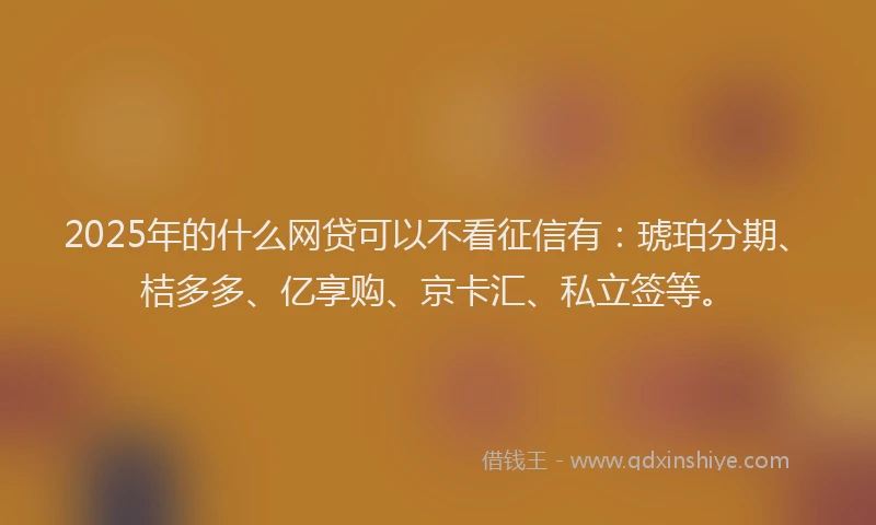 2025年的什么网贷可以不看征信有：琥珀分期、桔多多、亿享购、京卡汇、私立签等。
