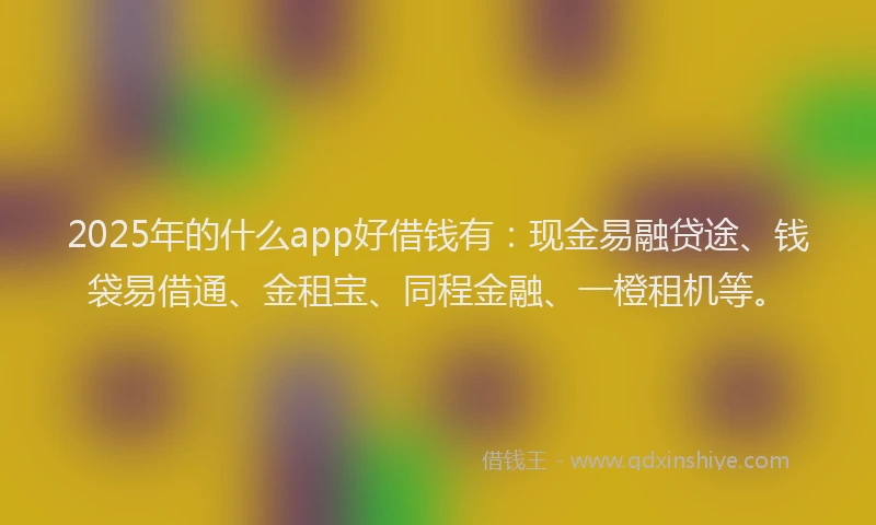 2025年的什么app好借钱有：现金易融贷途、钱袋易借通、金租宝、同程金融、一橙租机等。