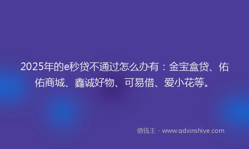 2025年的e秒贷不通过怎么办有：金宝盒贷、佑佑商城、鑫诚好物、可易借、爱小花等。