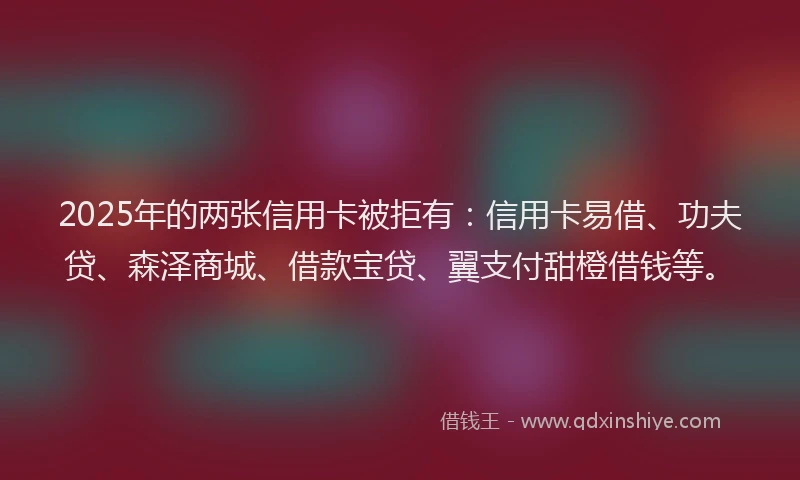 2025年的两张信用卡被拒有：信用卡易借、功夫贷、森泽商城、借款宝贷、翼支付甜橙借钱等。