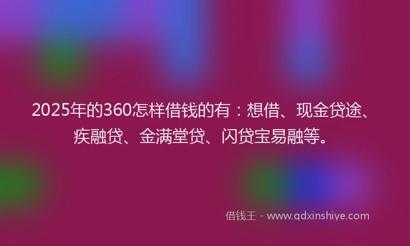 2025年的360怎样借钱的有：想借、现金贷途、疾融贷、金满堂贷、闪贷宝易融等。