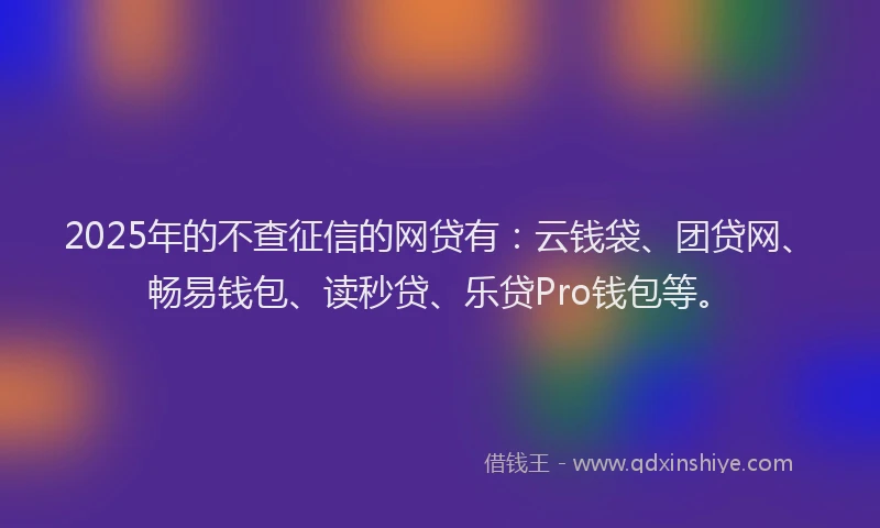 2025年的不查征信的网贷有：云钱袋、团贷网、畅易钱包、读秒贷、乐贷Pro钱包等。