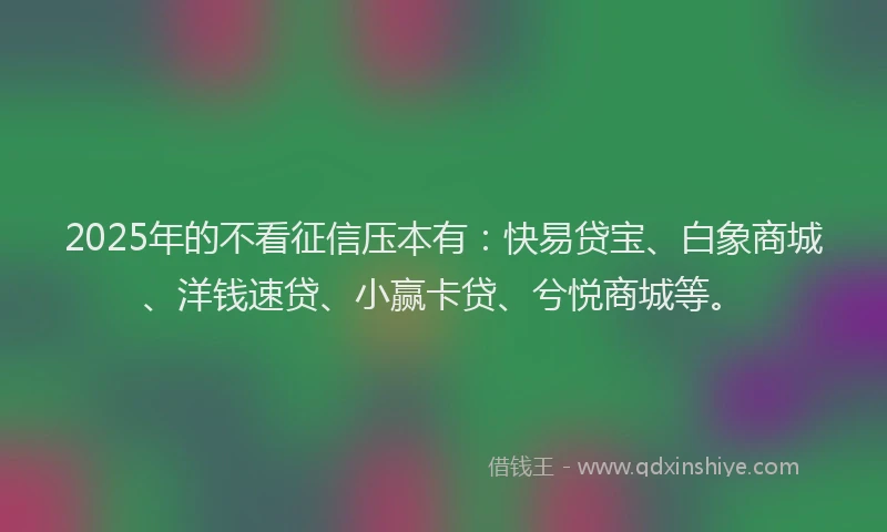 2025年的不看征信压本有：快易贷宝、白象商城、洋钱速贷、小赢卡贷、兮悦商城等。