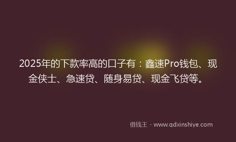 2025年的下款率高的口子有：鑫速Pro钱包、现金侠士、急速贷、随身易贷、现金飞贷等。