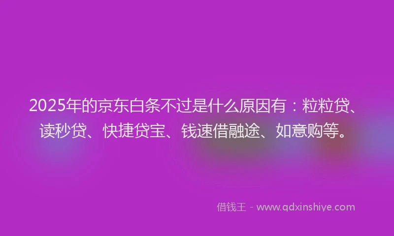 2025年的京东白条不过是什么原因有：粒粒贷、读秒贷、快捷贷宝、钱速借融途、如意购等。