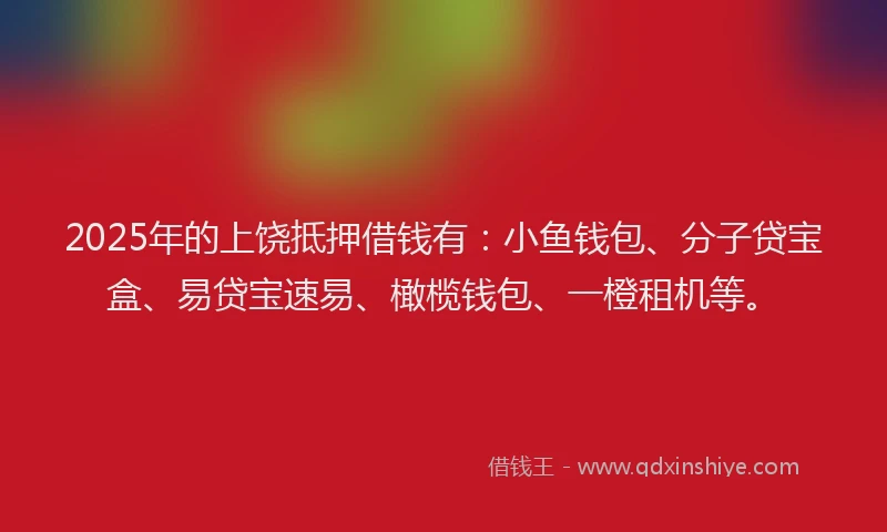 2025年的上饶抵押借钱有：小鱼钱包、分子贷宝盒、易贷宝速易、橄榄钱包、一橙租机等。
