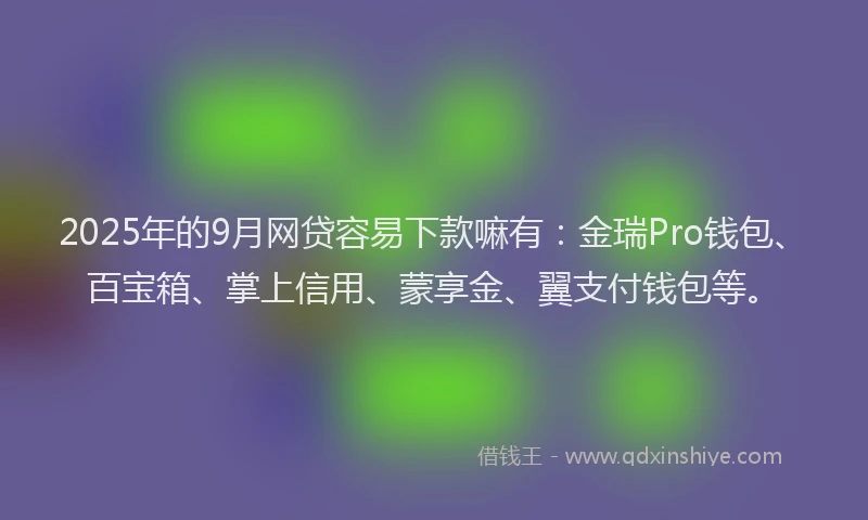 2025年的9月网贷容易下款嘛有：金瑞Pro钱包、百宝箱、掌上信用、蒙享金、翼支付钱包等。