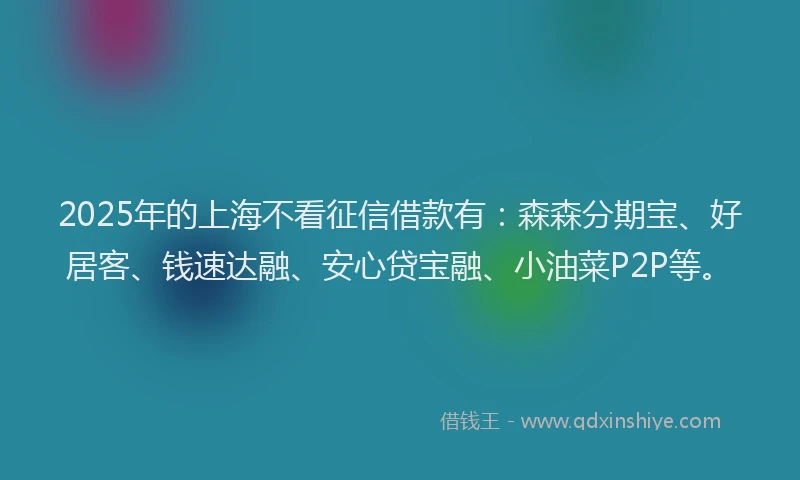 2025年的上海不看征信借款有：森森分期宝、好居客、钱速达融、安心贷宝融、小油菜P2P等。