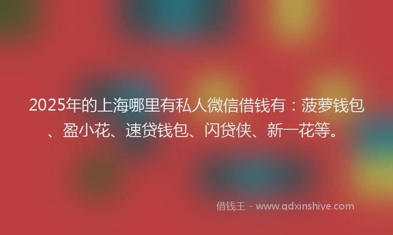 2025年的上海哪里有私人微信借钱有：菠萝钱包、盈小花、速贷钱包、闪贷侠、新一花等。