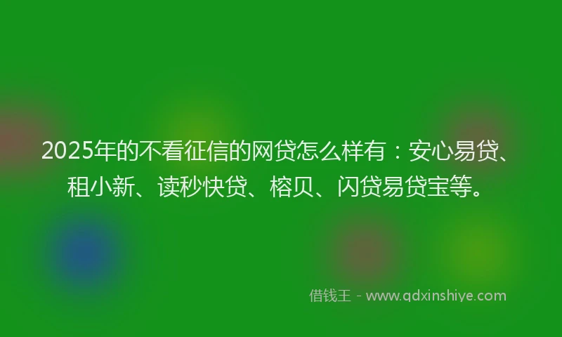 2025年的不看征信的网贷怎么样有：安心易贷、租小新、读秒快贷、榕贝、闪贷易贷宝等。