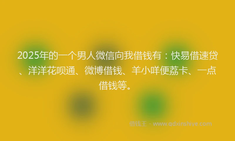 2025年的一个男人微信向我借钱有：快易借速贷、洋洋花呗通、微博借钱、羊小咩便荔卡、一点借钱等。