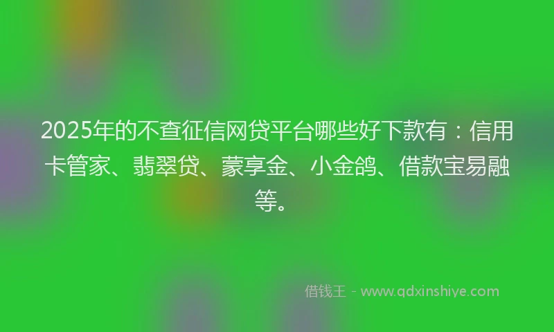 2025年的不查征信网贷平台哪些好下款有：信用卡管家、翡翠贷、蒙享金、小金鸽、借款宝易融等。