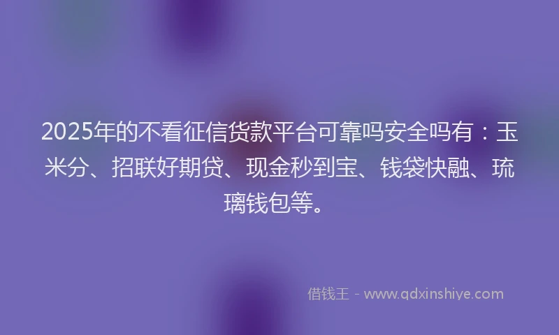2025年的不看征信货款平台可靠吗安全吗有：玉米分、招联好期贷、现金秒到宝、钱袋快融、琉璃钱包等。