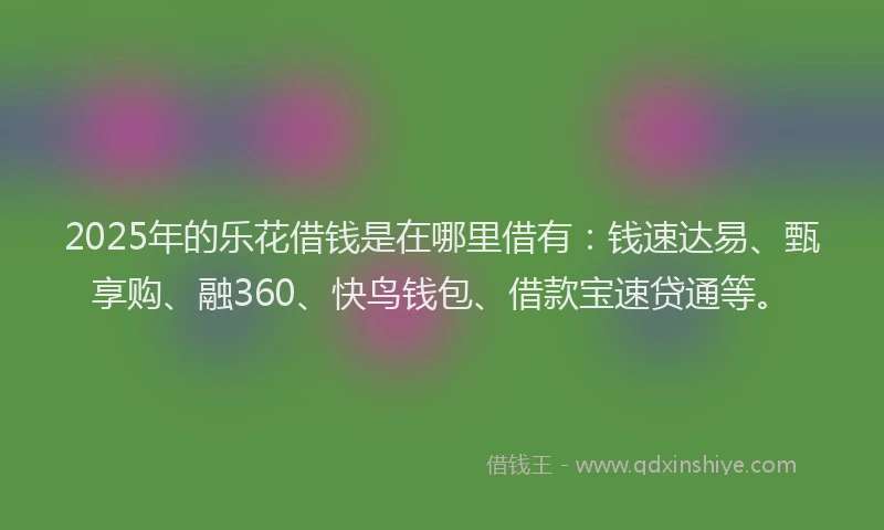 2025年的乐花借钱是在哪里借有：钱速达易、甄享购、融360、快鸟钱包、借款宝速贷通等。