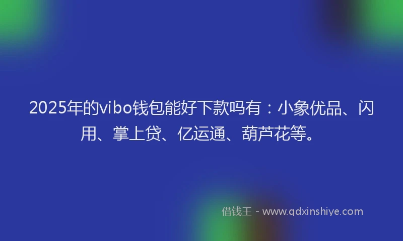 2025年的vibo钱包能好下款吗有：小象优品、闪用、掌上贷、亿运通、葫芦花等。