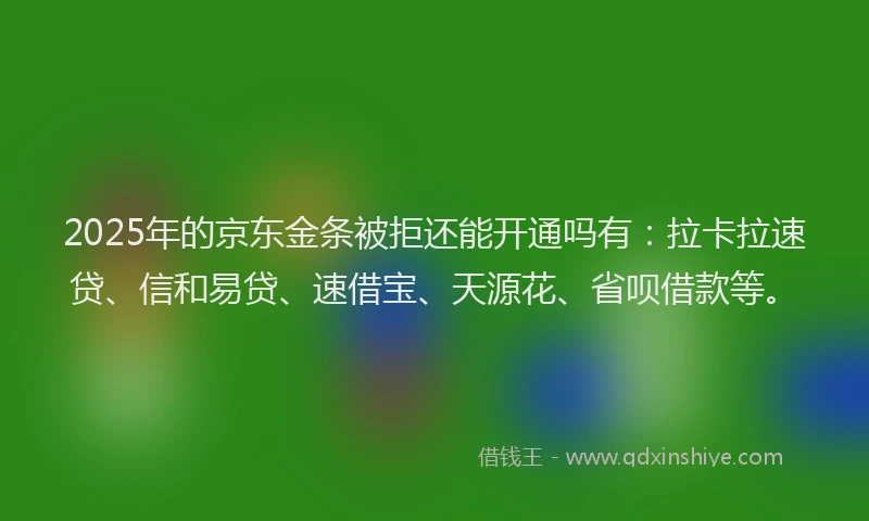 2025年的京东金条被拒还能开通吗有：拉卡拉速贷、信和易贷、速借宝、天源花、省呗借款等。