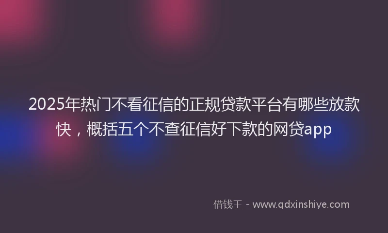 2025年热门不看征信的正规贷款平台有哪些放款快，概括五个不查征信好下款的网贷app