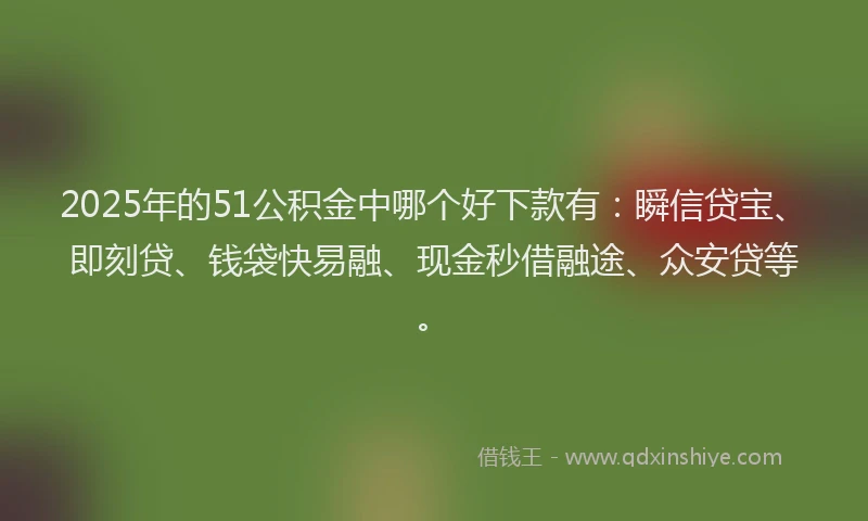 2025年的51公积金中哪个好下款有：瞬信贷宝、即刻贷、钱袋快易融、现金秒借融途、众安贷等。