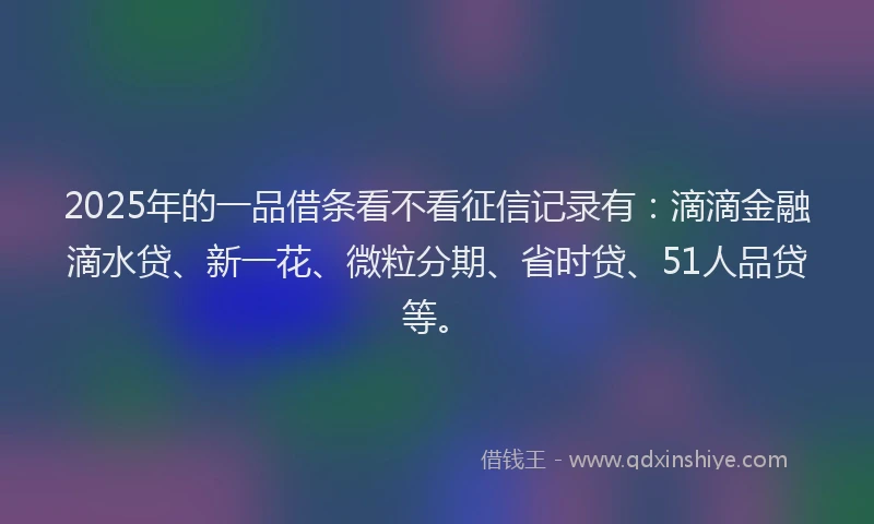 2025年的一品借条看不看征信记录有：滴滴金融滴水贷、新一花、微粒分期、省时贷、51人品贷等。