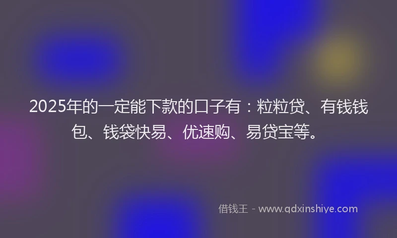2025年的一定能下款的口子有：粒粒贷、有钱钱包、钱袋快易、优速购、易贷宝等。