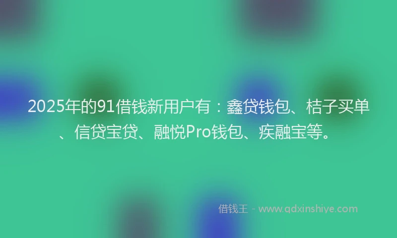 2025年的91借钱新用户有：鑫贷钱包、桔子买单、信贷宝贷、融悦Pro钱包、疾融宝等。