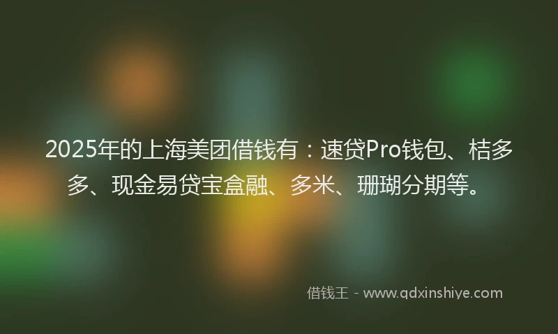 2025年的上海美团借钱有：速贷Pro钱包、桔多多、现金易贷宝盒融、多米、珊瑚分期等。