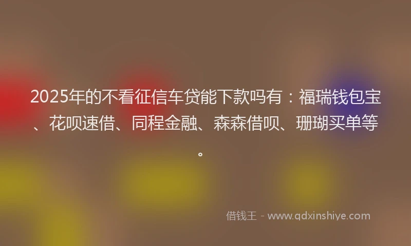 2025年的不看征信车贷能下款吗有：福瑞钱包宝、花呗速借、同程金融、森森借呗、珊瑚买单等。