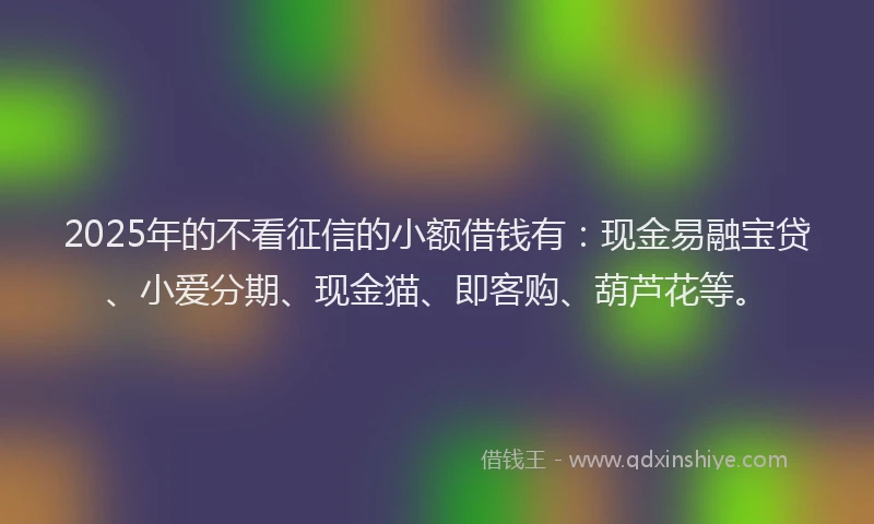 2025年的不看征信的小额借钱有：现金易融宝贷、小爱分期、现金猫、即客购、葫芦花等。