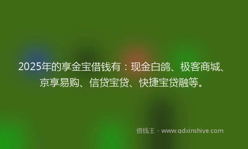 2025年的享金宝借钱有：现金白鸽、极客商城、京享易购、信贷宝贷、快捷宝贷融等。